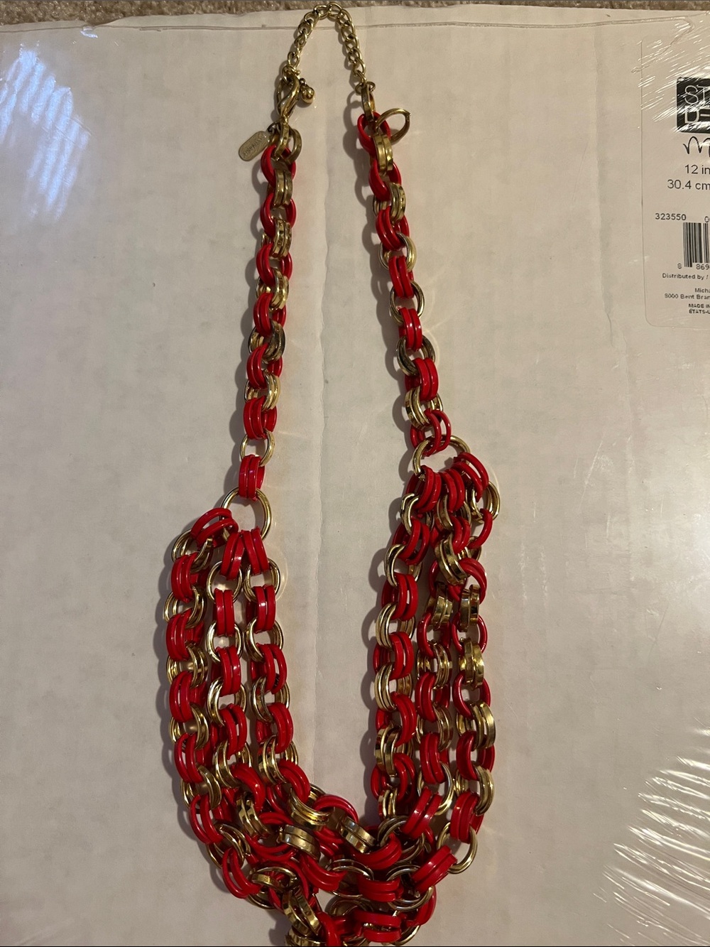 Statement chain, necklace/red and gold